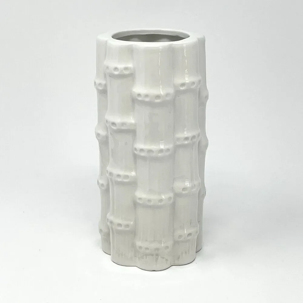 Vintage Rubel Midamerica White Blanc Ceramic Bamboo Vase 7” Made In Portugal